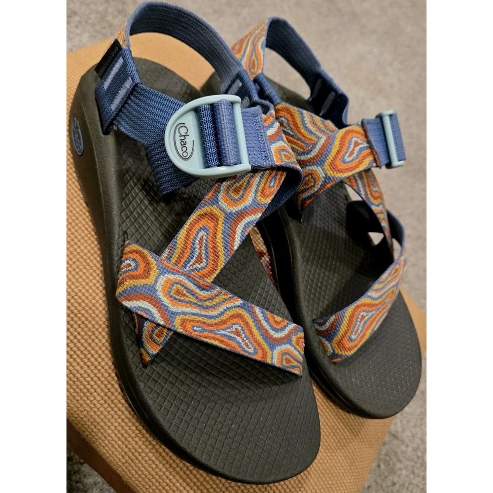 Chaco Women's Sandals with Orange, Blue, and Tan Patterned Straps